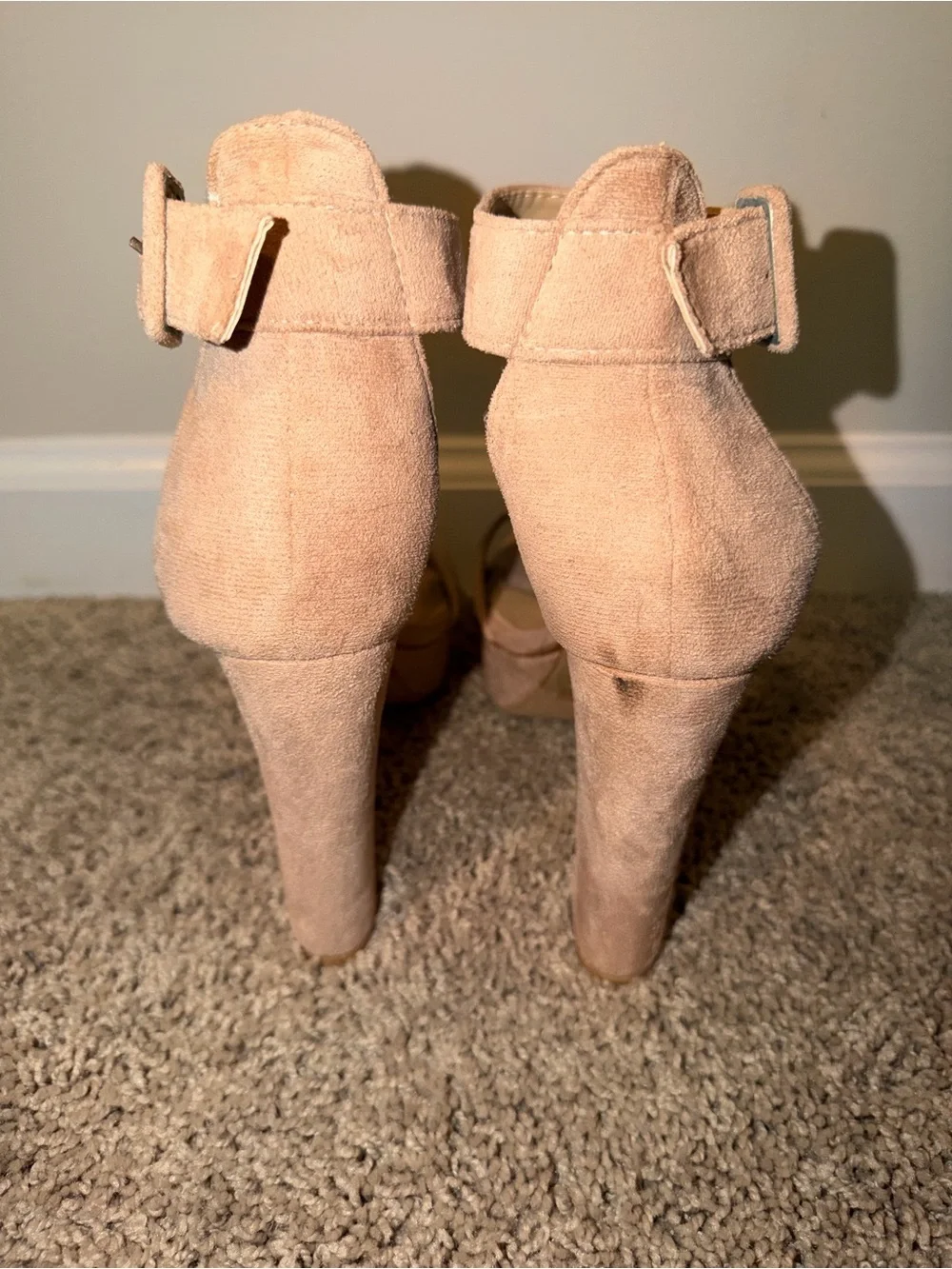Illude Nude Suede Platform Block Heel Sandals